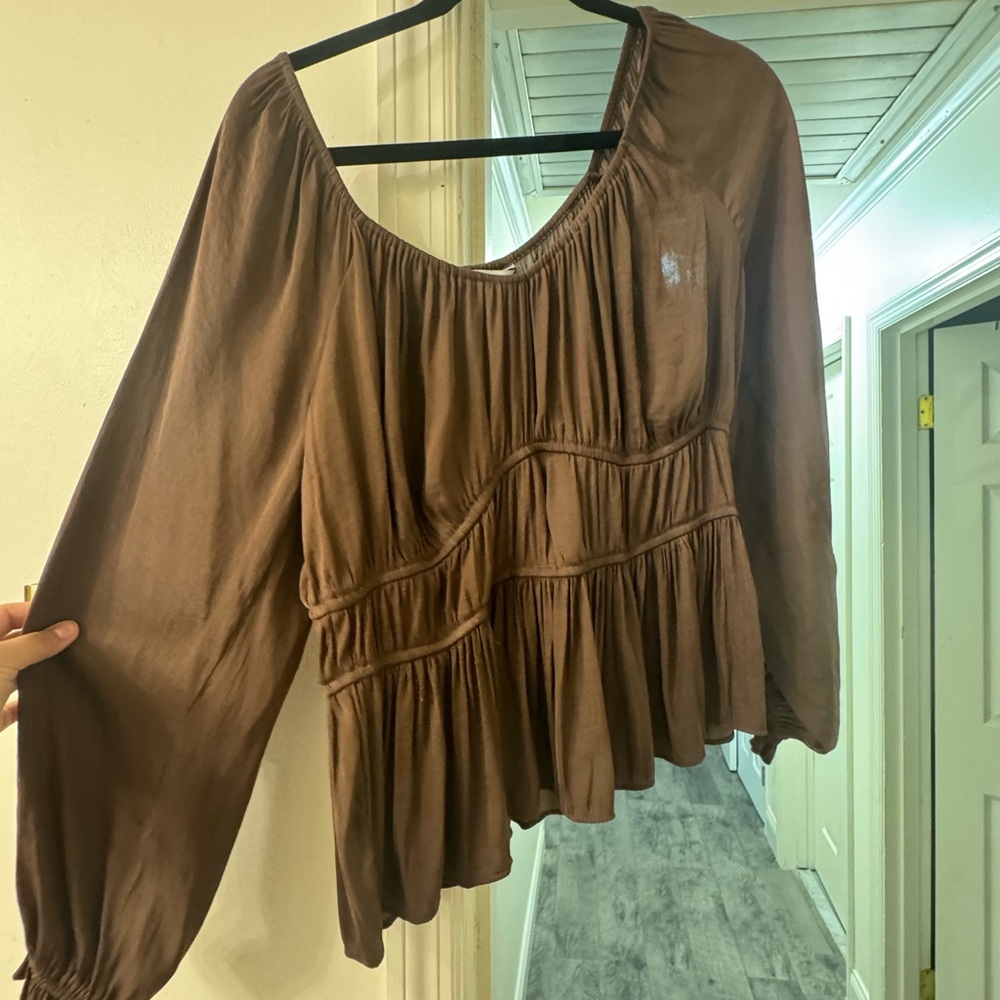 Nine West Brown Ruffled Tiered Blouse